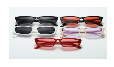 Black retro square sunglasses with small rectangular lenses, shown from top, front, and side views. - Image 13