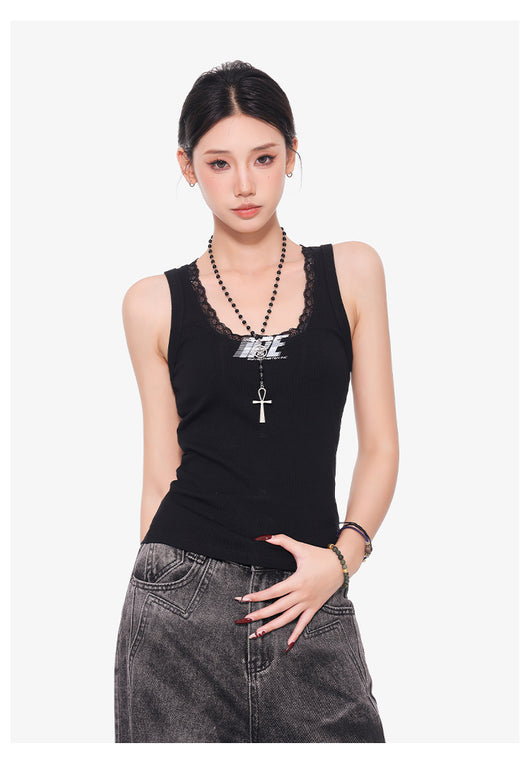 Camisola Negra de Encaje con Cuello U - Top Slim Ajustado para Mujer - Image 25