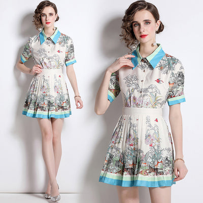 Conjunto de Blusa Estampada y Falda Plisada