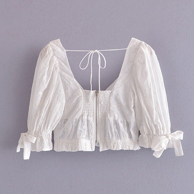 Blusa con Encaje Bordado, Moño y Mangas Abullonadas - Image 14