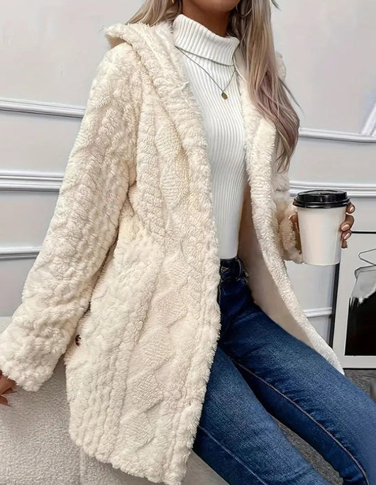 Abrigo Cardigan con Capucha y Botones - Chaqueta Larga de Invierno Color Sólido - Image 27