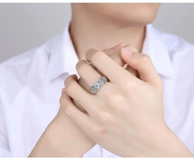 Anillo de Plata S925 Hexagrama Retro Ancho para Hombre - Image 13
