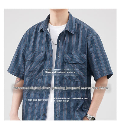 Camisa de Verano Seersucker a Rayas para Hombre - Image 9