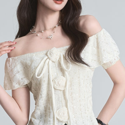 Blusa Floral Tridimensional Estilo Francés Manga Corta - Image 10