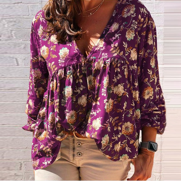 Blusa Personalizada con Escote en V y Estampado para Mujer