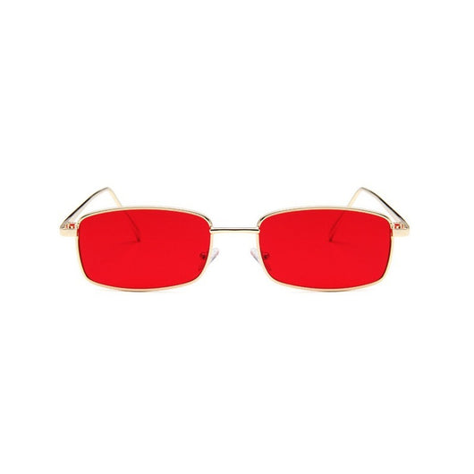 Retro gold metal frame sunglasses with light brown rectangular lenses, displayed on a white surface. - Image 11