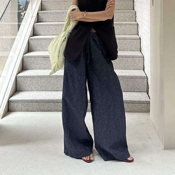Pantalones Vaqueros Anchos con Cintura Elástica y Cordón Ajustable