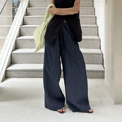 Pantalones Vaqueros Anchos con Cintura Elástica y Cordón Ajustable - Image 2