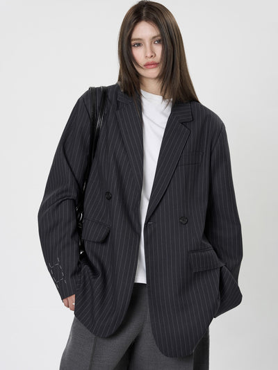 Blazer Casual de Solapa Ancha con Rayas - Silueta Esbelta y Temperamento Refinado - Image 15
