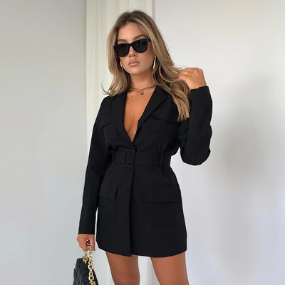 Vestido Oversized de Manga Larga con Solapa para Mujer