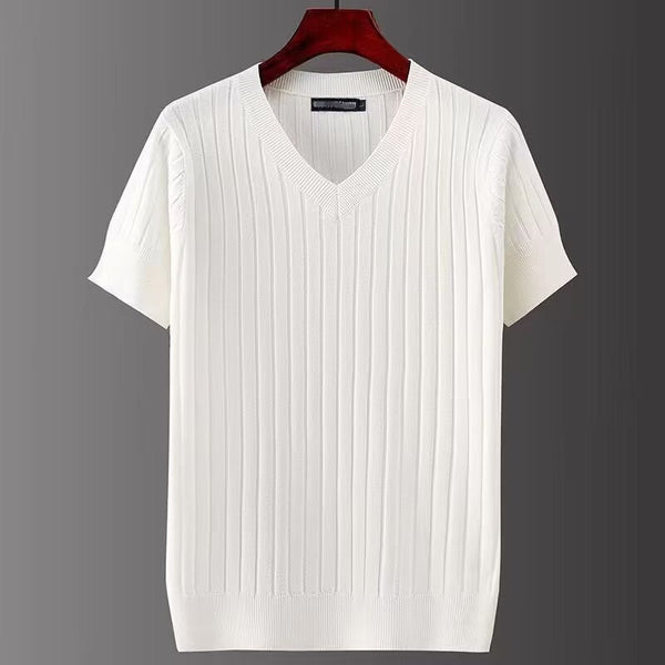 Camiseta de Punto Cuello V Manga Corta para Hombre
