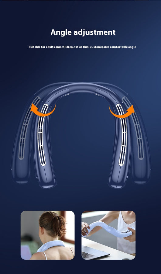 Light blue U-shaped neck fan with a digital display showing 100% charge and multiple air vents. - Image 15