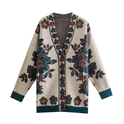 Cardigan Tejido Jacquard Vintage Largo - Suéter Elegante de Punto - Image 6