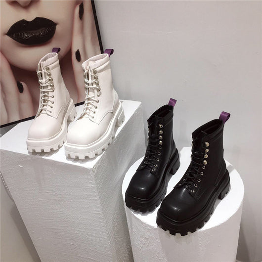 Botas Cortas con Plataforma y Cordones - Tacón Medio para Mujer - Image 9