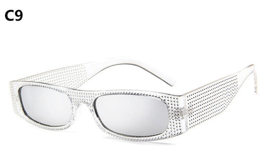 Yellow rectangular sunglasses with clear rhinestone-studded frames and matching yellow lenses. - Image 2