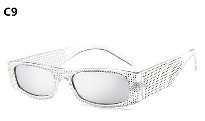 Yellow rectangular sunglasses with clear rhinestone-studded frames and matching yellow lenses. - Image 2
