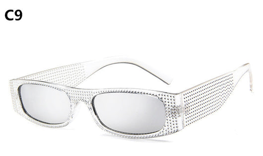 Yellow rectangular sunglasses with clear rhinestone-studded frames and matching yellow lenses. - Image 2