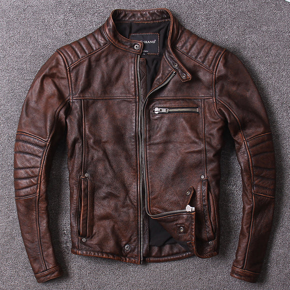 Chaqueta de Cuero Slim Fit con Cuello Alto para Hombre - Diseño Moderno y Trendy