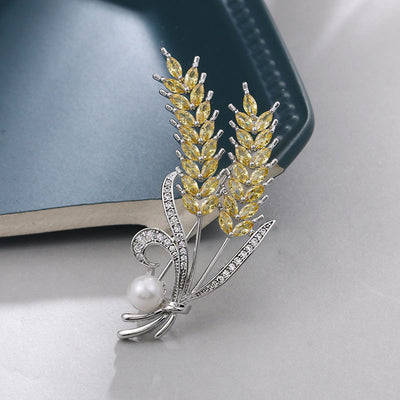 Broche de Trigo en Oro Blanco y Circón Blanco - Image 12