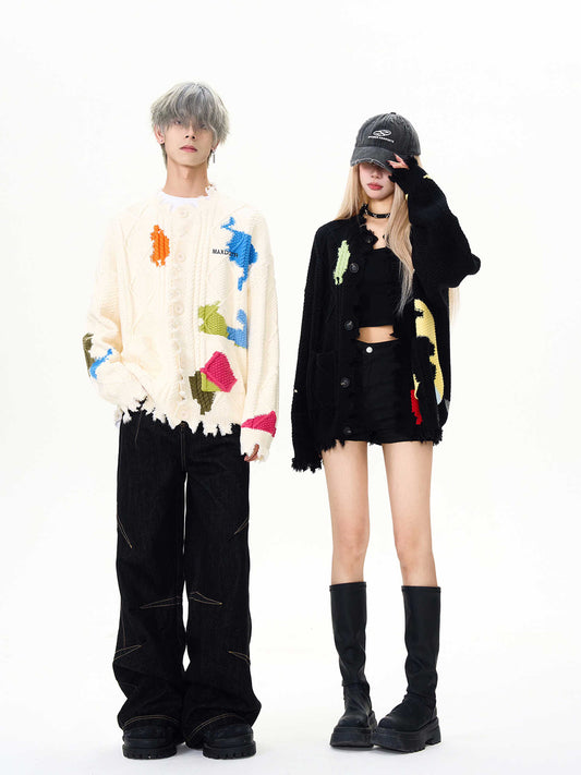 Cardigan de Contraste Dañado - Suéter Versátil Unisex - Image 2