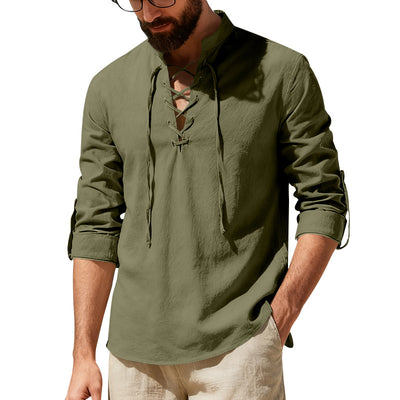 Camisa Henley de Lino Manga Larga para Hombre - Image 29