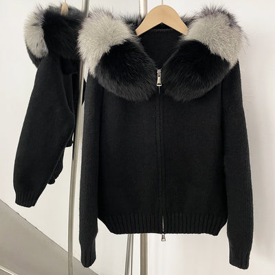 Abrigo de Primavera para Mujer con Cuello de Zorro Real y Capucha - Image 25