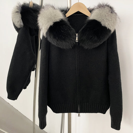 Abrigo de Primavera para Mujer con Cuello de Zorro Real y Capucha - Image 25