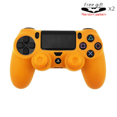 Bright yellow silicone protective cover for a PS4 controller, featuring black buttons and colored action symbols. - Image 11