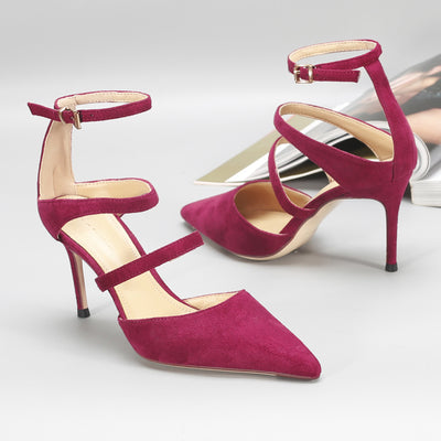 Tacones Altos Puntiagudos con Envoltorio y Botones - Elegancia en Gamuza - Image 11