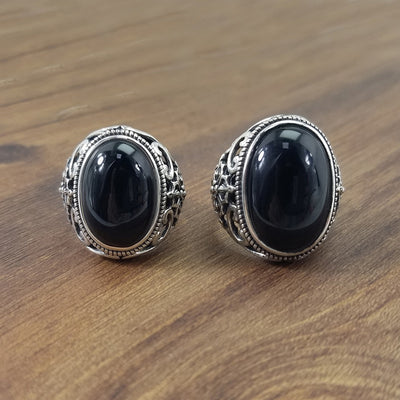 Anillo de Plata Tailandés Retro con Ágata Negra - Image 9