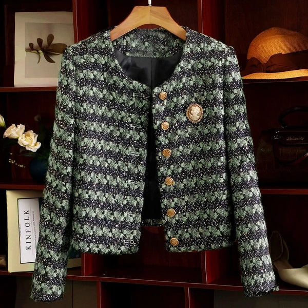 Chaqueta Suelta de Rayas Verdes para Mujer - Estilo Casual Moderno