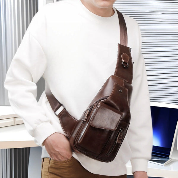 Bolsa Bandolera de Cuero Genuino para Hombre - Estilo Vintage Multifuncional