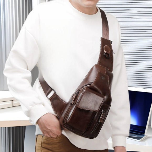 Bolsa Bandolera de Cuero Genuino para Hombre - Estilo Vintage Multifuncional