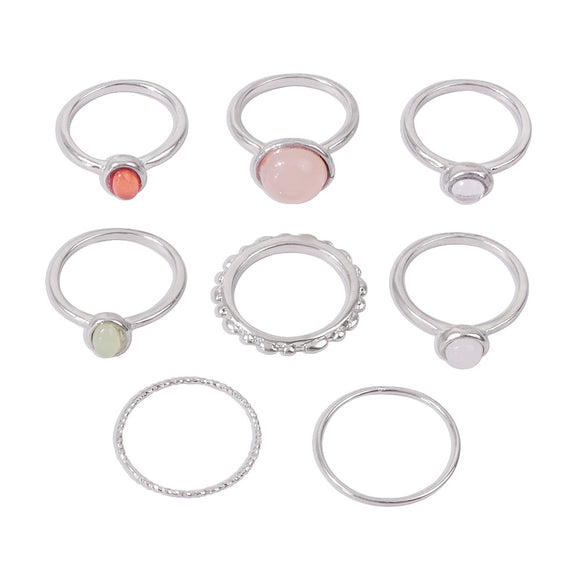 Anillos Articulados de Piedra Colorida con Acabado Metálico para Mujer