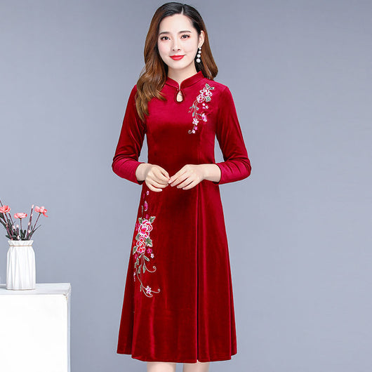 Vestido Mujer Estilo Occidental Terciopelo Dorado Manga Larga - Image 10