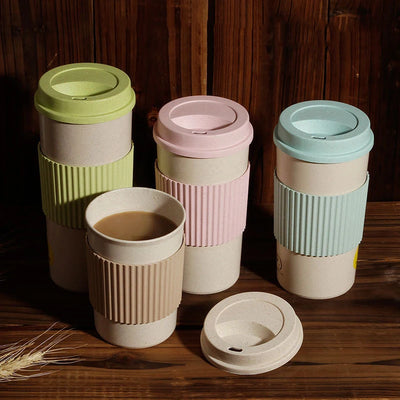 Taza Térmica Reutilizable de Fibra de Trigo con Tapa - Vaso Aislante para Café y Viajes - Image 18