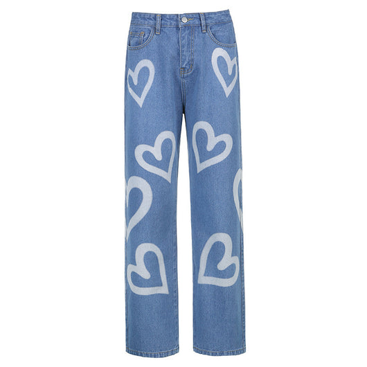 Jeans Rectos Anchos para Mujer con Estampado Love - Image 4