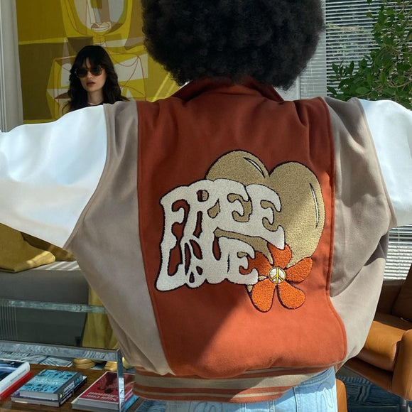Chaqueta Universitaria Estampada Holgada para Mujer