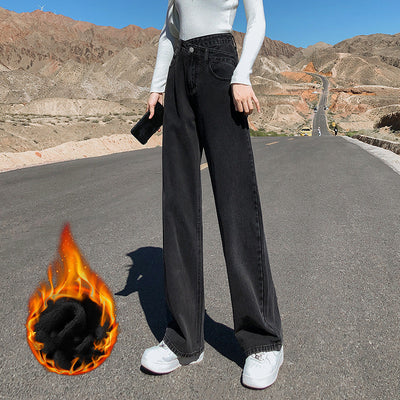 Pantalones Jeans Anchos de Talle Alto con Efecto Desgastado para Mujer - Image 2