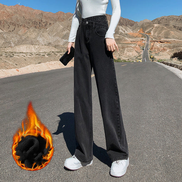 Pantalones Jeans Anchos de Talle Alto con Efecto Desgastado para Mujer