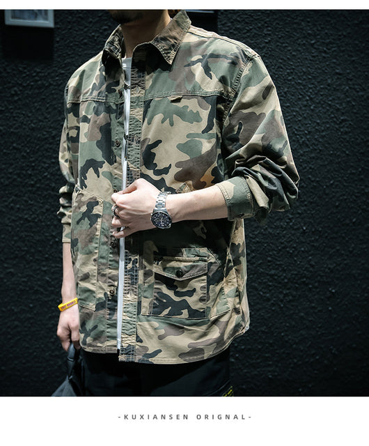 Chaqueta Camisa de Trabajo Camuflaje Manga Larga para Hombre - Image 7