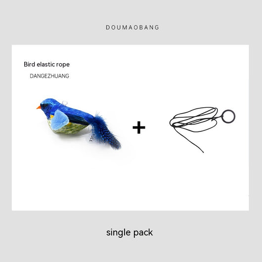 Red plush bird cat toy on a long steel wire stick with an elastic rope, designed for interactive pet play. - Image 23