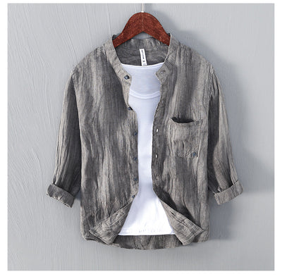 Camisa de Lino Retro con Cuello Mao - Comodidad y Estilo Clásico - Image 7