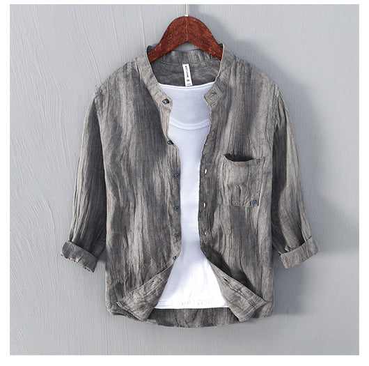 Camisa de Lino Retro con Cuello Mao - Comodidad y Estilo Clásico - Image 7