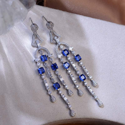 Aretes de Zafiro en Plata 925 con Borlas para Mujer - Image 4
