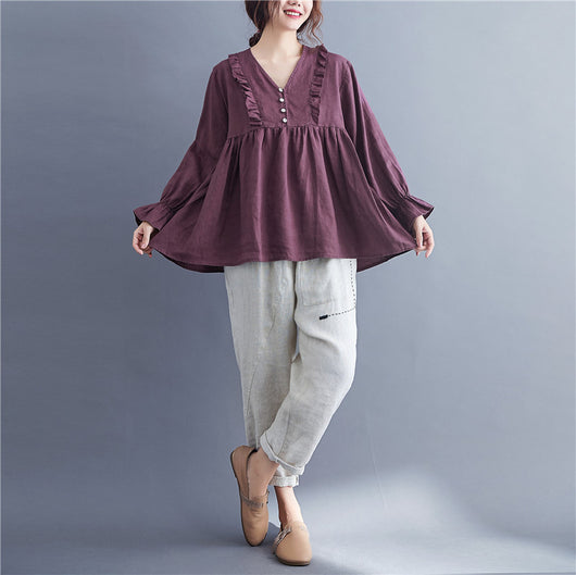Blusa Suelta Manga Larga con Volantes Reductora para Mujer - Image 8