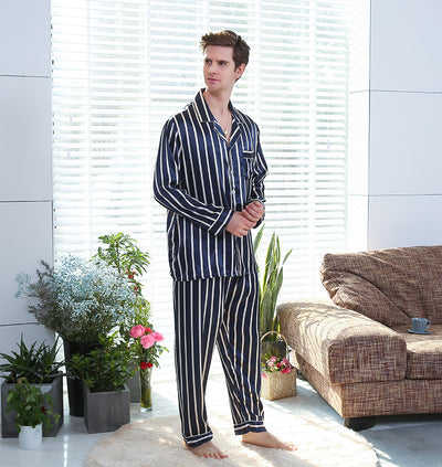 Pijama de Hombre Otoño con Rayas de Seda Simulada - Image 10