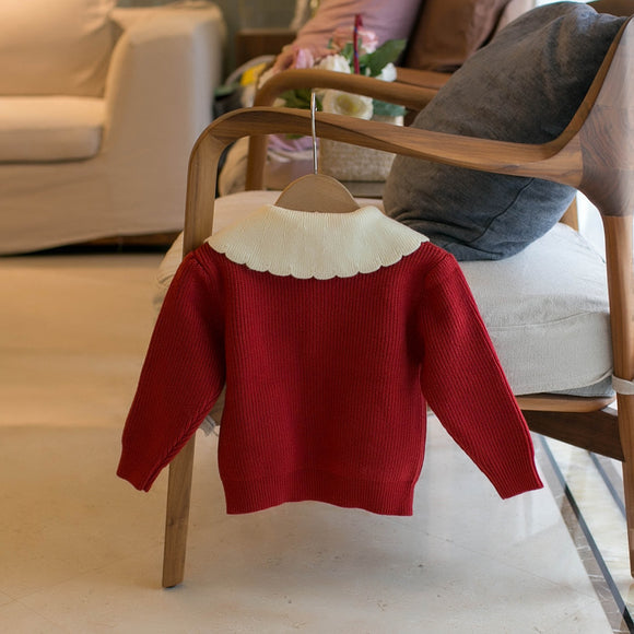 Cardigan Infantil con Cuello de Solapa y Flores
