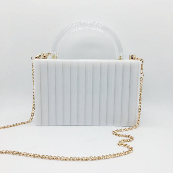 Bolso de Noche Cuadrado Transparente con Asa Acrílica y Patrón Vertical