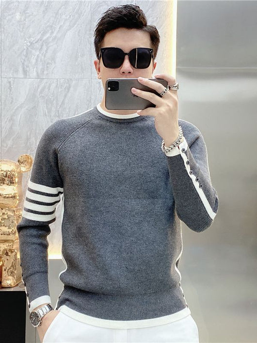 Suéter de Cuello Redondo a Rayas - Pullover Versátil para Hombre Joven - Image 8